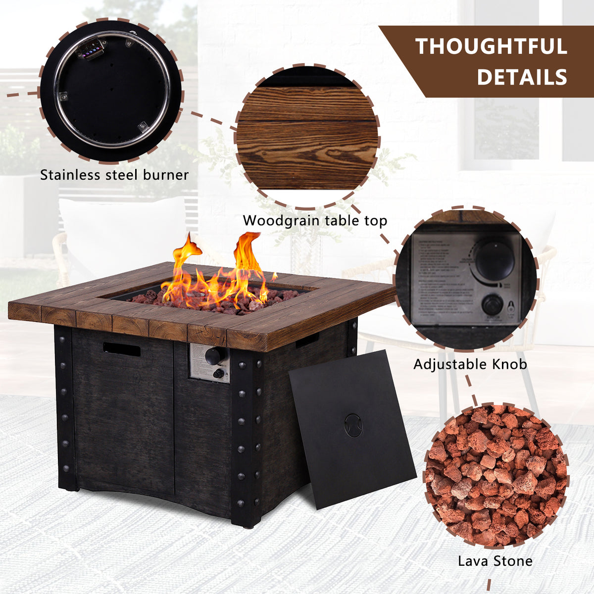 Good Product 50,000 BTU Outdoor Gas Fire Table , Faux Woodgraine table top Fire Pit W2029120112-djyc