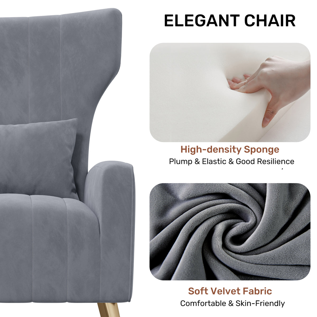 Fashionable High-Back Velvet Upholstered Armchair: High-Density Foam & Adjustable Feet FU01055-wz