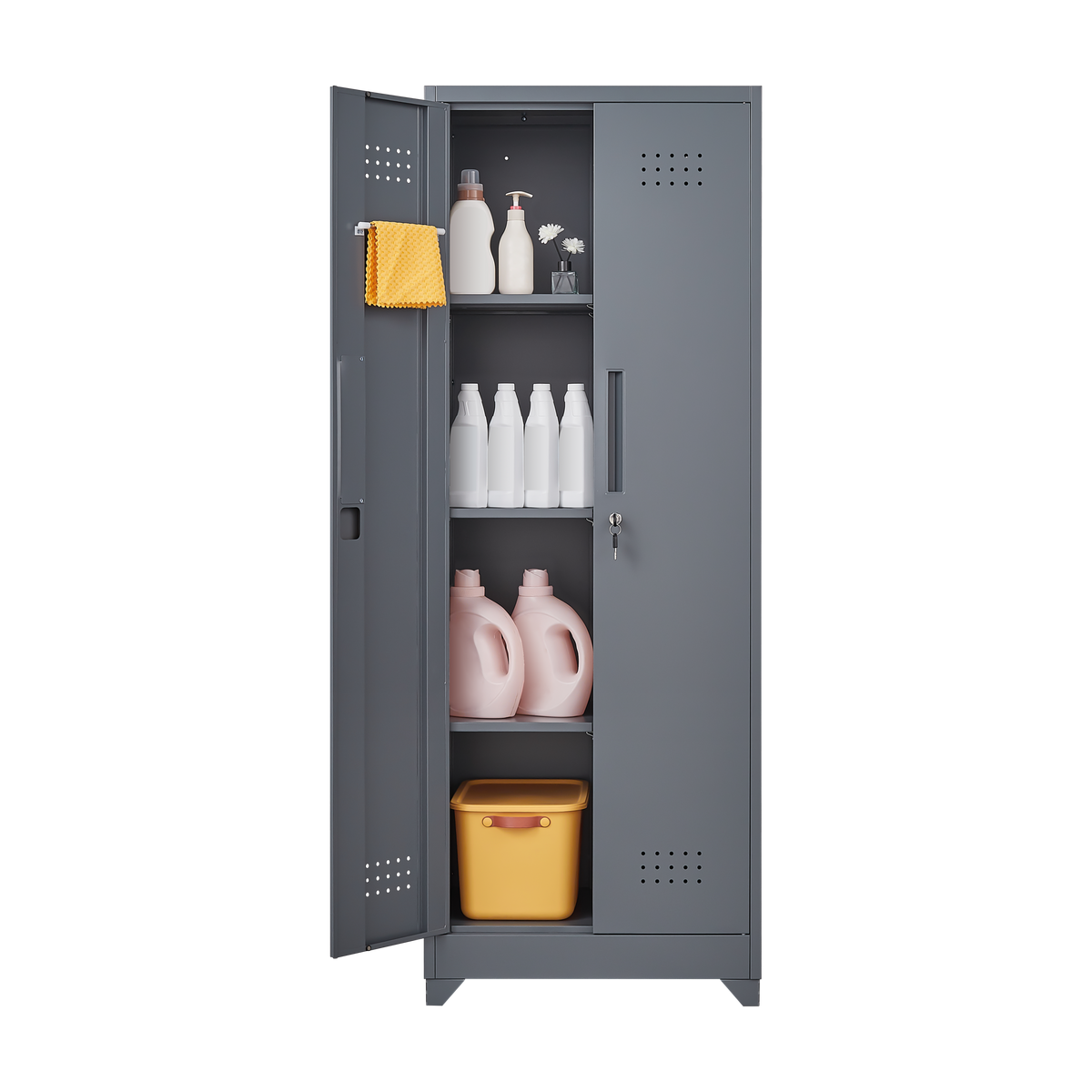 Metal Storage Cabinets, Cleaning Tool Cabinet with Locking Door, Tall Broom Tool Organizer and Storage, Large Storage Cabinet for Kitchen, Pantry, Office, Shop W328P193783-djyc