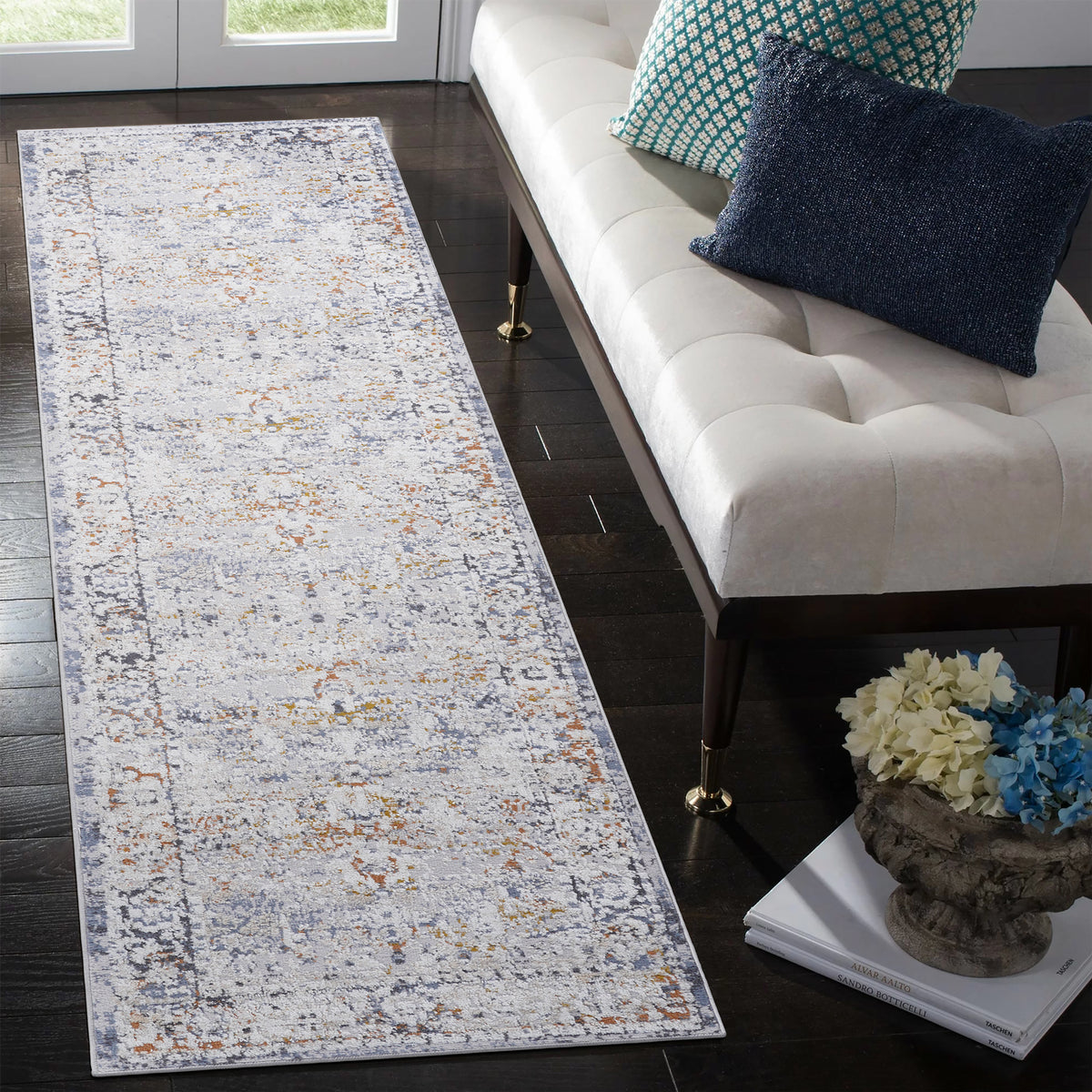 PAYAS Collection 2X8 Ivory / Grey / Traditional Runner Rug-B189P183541
