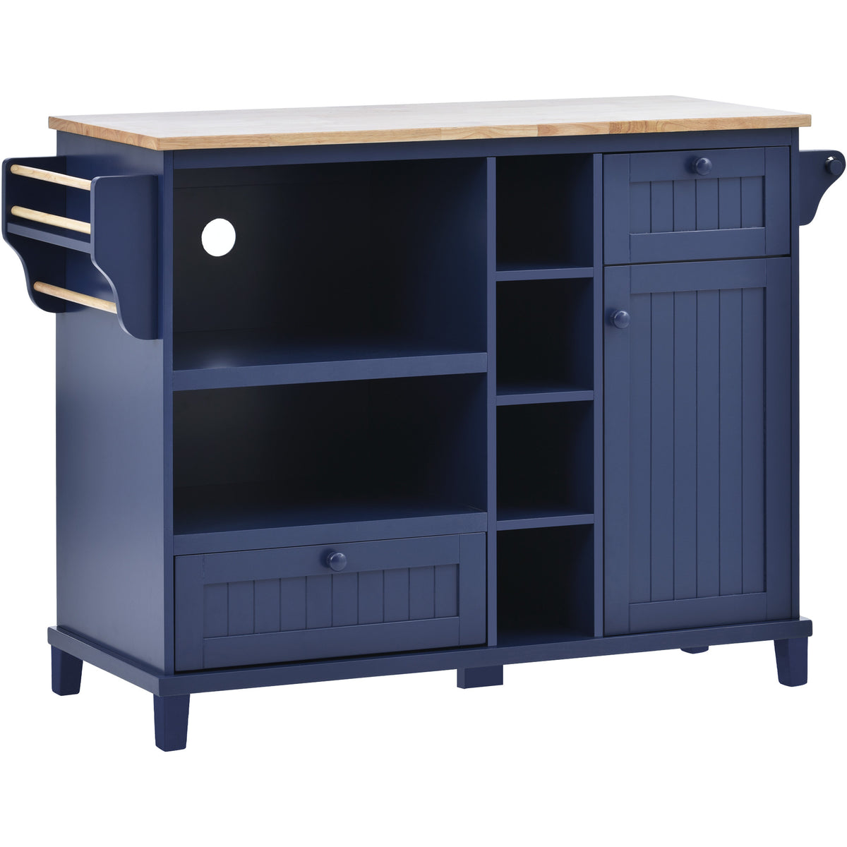 Kitchen Island Cart with Storage Cabinet and Two Locking Wheels,Solid wood desktop,Microwave cabinet,Floor Standing Buffet Server Sideboard for Kitchen Room,Dining Room,, Bathroom(Dark blue) WF296670AAN-djyc