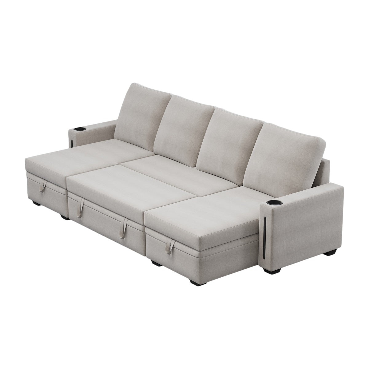 Sectional Sofa with Storage, 96" U Shaped Sectional Couches for Living Room, Comfy Convertible Sectional Sofa- Beige W1669S00007-djyc