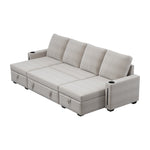 Sectional Sofa with Storage, 96" U Shaped Sectional Couches for Living Room, Comfy Convertible Sectional Sofa- Beige W1669S00007-djyc