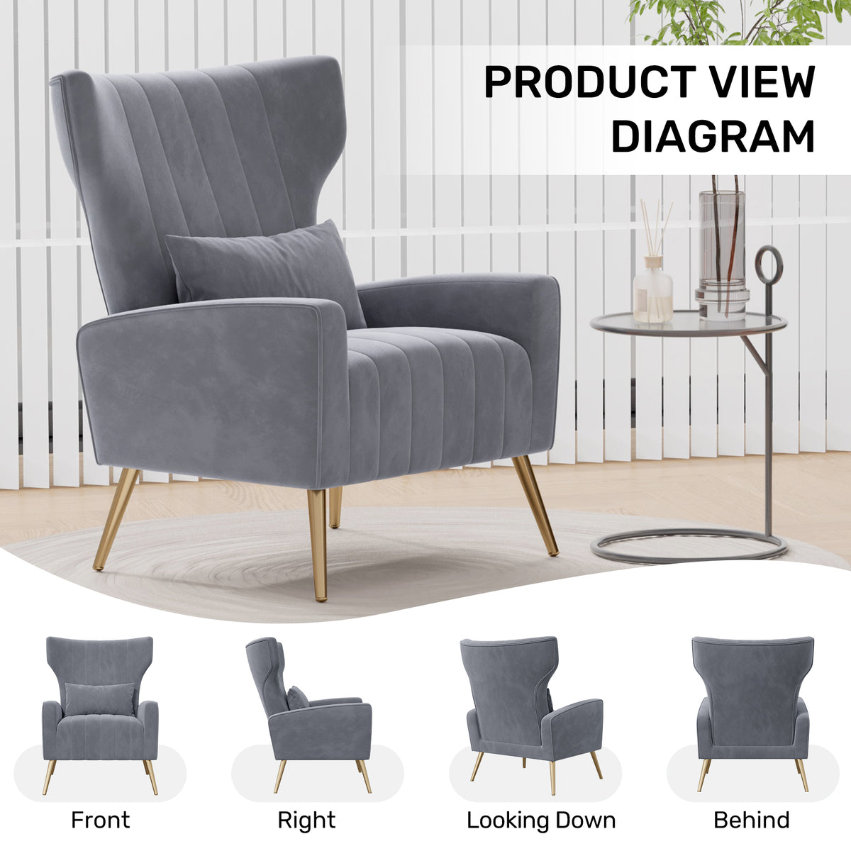 Fashionable High-Back Velvet Upholstered Armchair: High-Density Foam & Adjustable Feet FU01055-wz