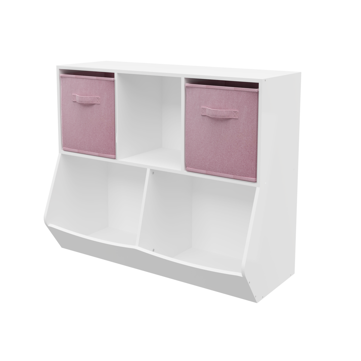 Kids Bookcase with Collapsible Fabric Drawers, Children's Toy Storage Cabinet for Playroom, Bedroom, Nursery, School, White/Pink W808119782-djyc