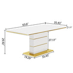 MDF Dining Table,Panel stainless steel polished gold-plated bar, need to hit copper nails,Table Size: 62.99" L x 35.43" W x 29.92" H W1311S00252-djyc