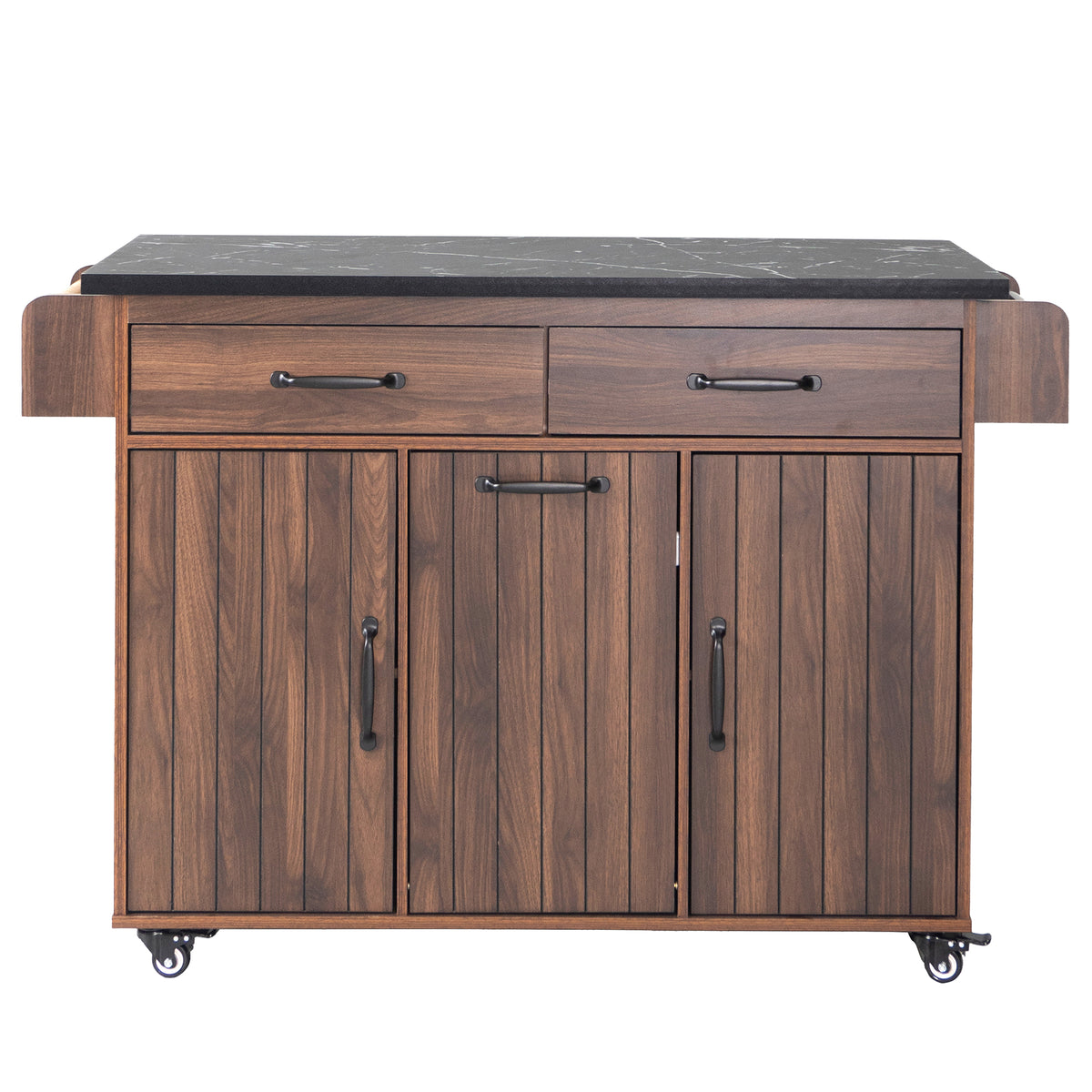 K&K Kitchen Island with Trash Can Storage Cabinet, Kitchen Cart with Drop Leaf, Spice Rack, Towel Rack and Drawer, Rolling Kitchen Island on Wheels with Adjustable Shelf, Walnut Brown WF326381AAZ-djyc