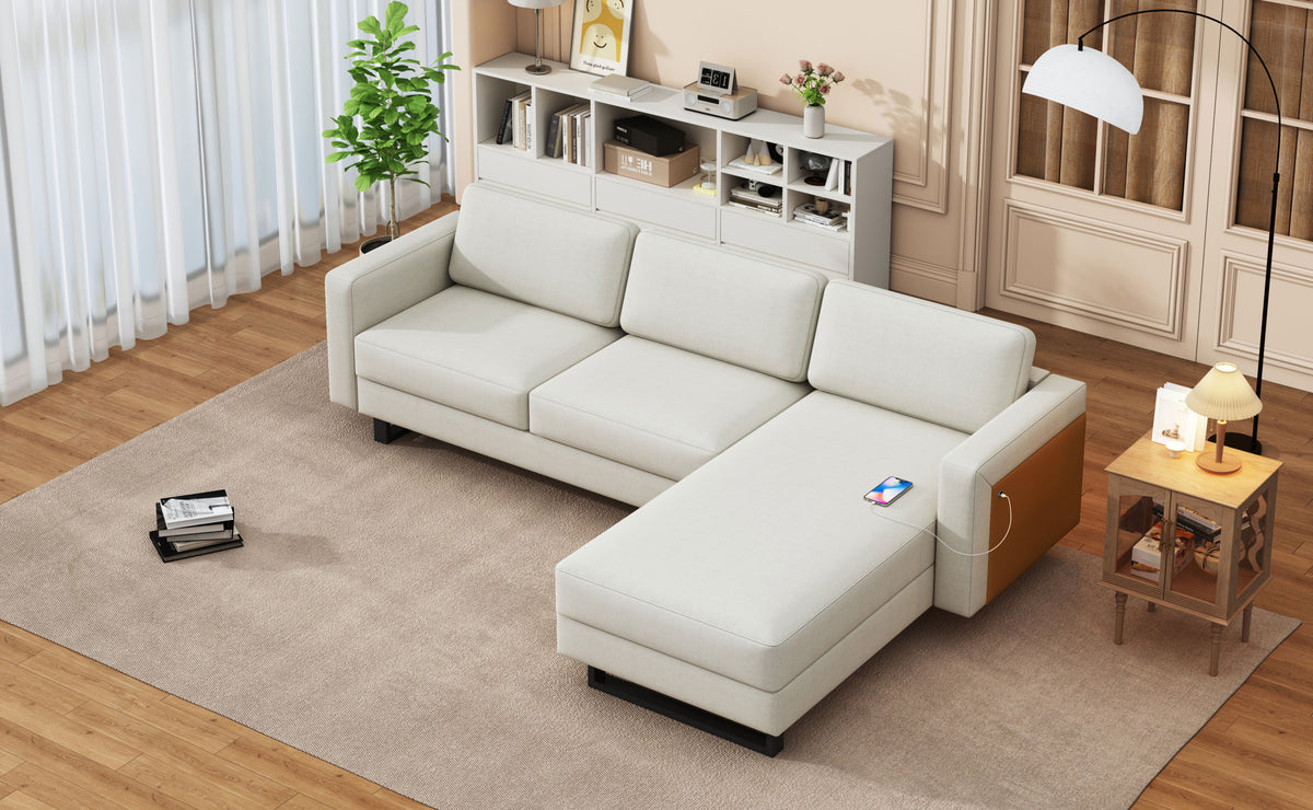 SOFA The best choice products upholstered sectional sofa for families, apartments, dormitories, award rooms, compact space with chaise longue, 3 seats, L-shaped design,off-white W1793S00004-djyc