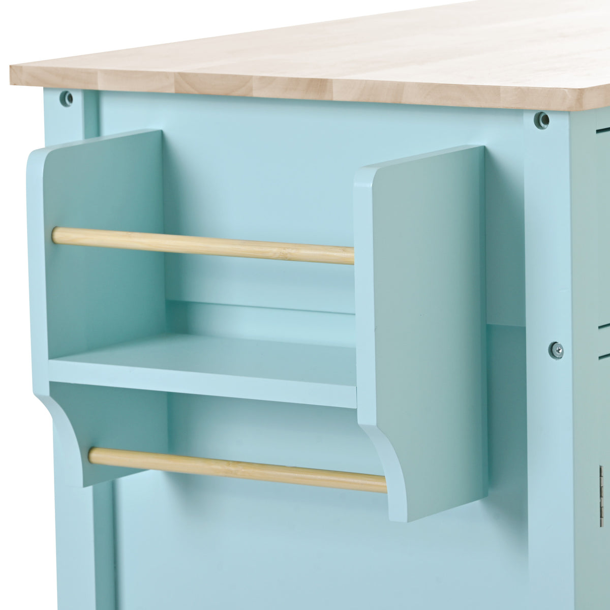 Kitchen Island Cart with 4 Door Cabinet and Two Drawers and 2 Locking Wheels - Solid Wood Top, Adjustable Shelves, Spice & Towel Rack(Mint Green) WF286911AAN-djyc