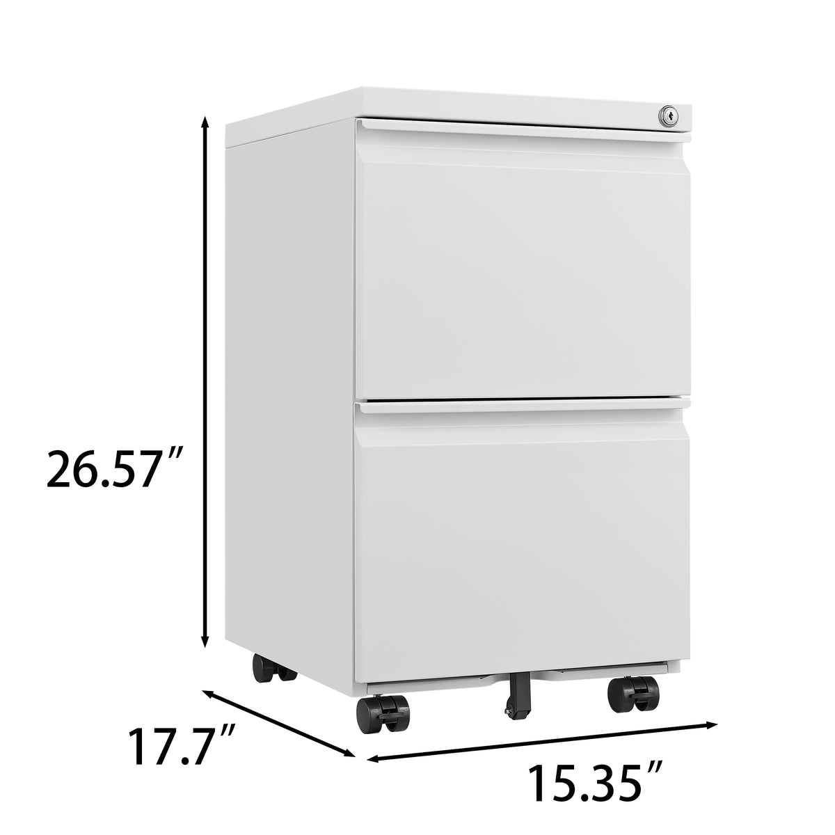 Metal 2 Drawers Mobile File Cabinet with Lock, Under Desk Office Steel Filing Cabinet, 25.6''H Legal/Letter Size Files Storage Cabinet,White W1247125572-djyc