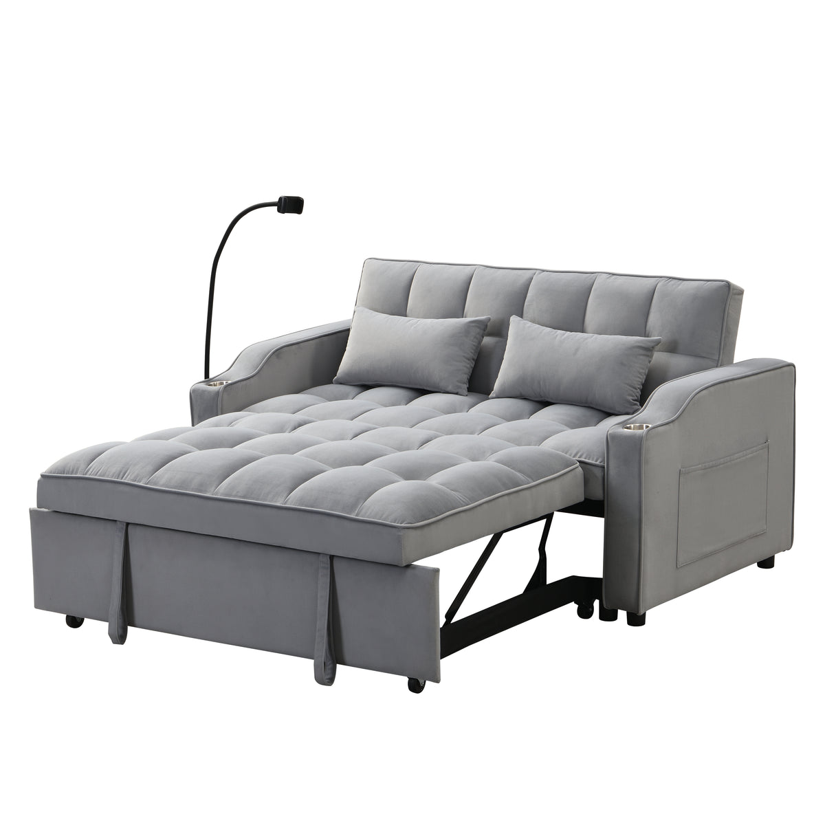 Modern Velvet Loveseat Futon Sofa Couch w/Pullout Bed,Small Love Seat Lounge Sofa with adjustable Reclining Backrest,Toss Pillows, Pockets,Furniture for Living Room,3 in 1 Convertible Sleeper Sofa Bed W311P195252-djyc