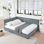 Full Size Upholstered Tufted Bed Frame, Sofa Bed Frame with Comfortable Backrest and Armrests, Full Size Bed for Bedroom, Living Room,Velvet, Grey(80.5''*59''*30.5'') W487S00224-djyc