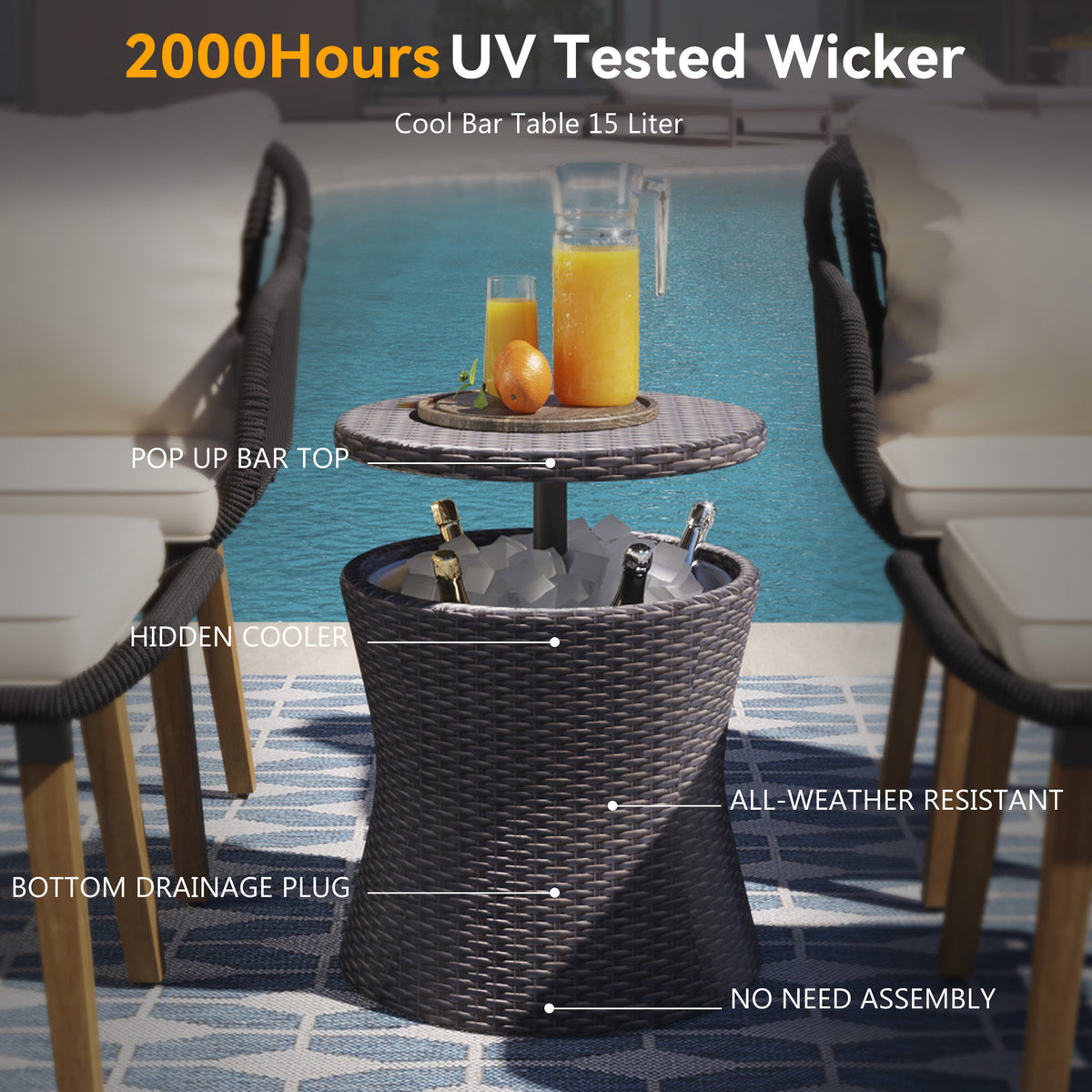 K&K 5 Pieces Patio Furniture Chair Sets, Patio Conversation Set With Wicker Cool Bar Table, Ottomans,Outdoor Furniture Bistro Sets for Porch,Backyard,Balcony,Poolside Black&Beige WF324995AAW-djyc