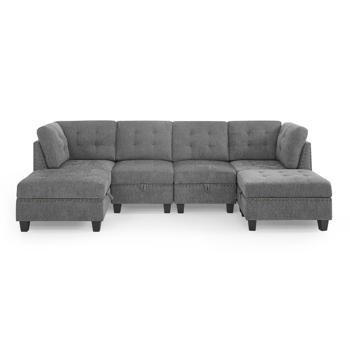 U shape Modular Sectional Sofa,DIY Combination,includes Two Single Chair ,Two Corner and Two Ottoman,Grey Chenille W487S00200-djyc