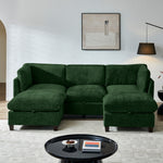 96.5'Sectional Couch for Living room, Upholstered Soft Chenille Fabric Sofa with Storage, 3-Seater with Two Ottomans U Shape Sofa Green-W1097S00287