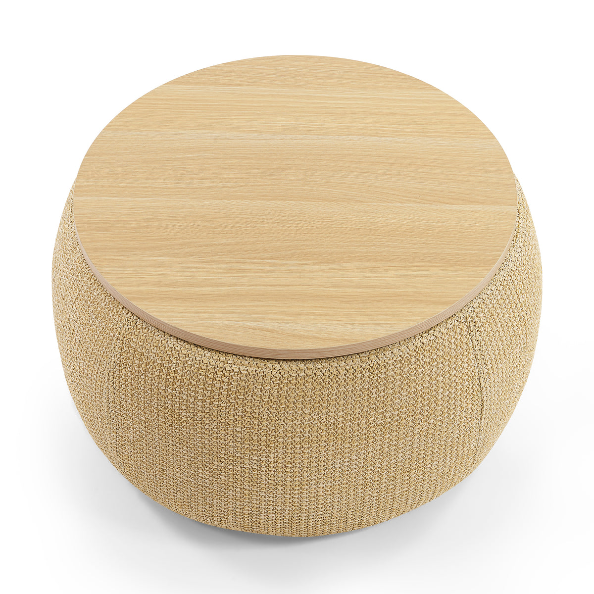 Round Storage Ottoman, 2 in 1 Function, Work as End table and Ottoman, Natural (25.5"x25.5"x14.5") W48762888-djyc