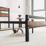Full Size Platform Bed Frame with Rustic Vintage Wood Headboard, Strong Metal Slats Support, No Box Spring Needed W840P144083-djyc