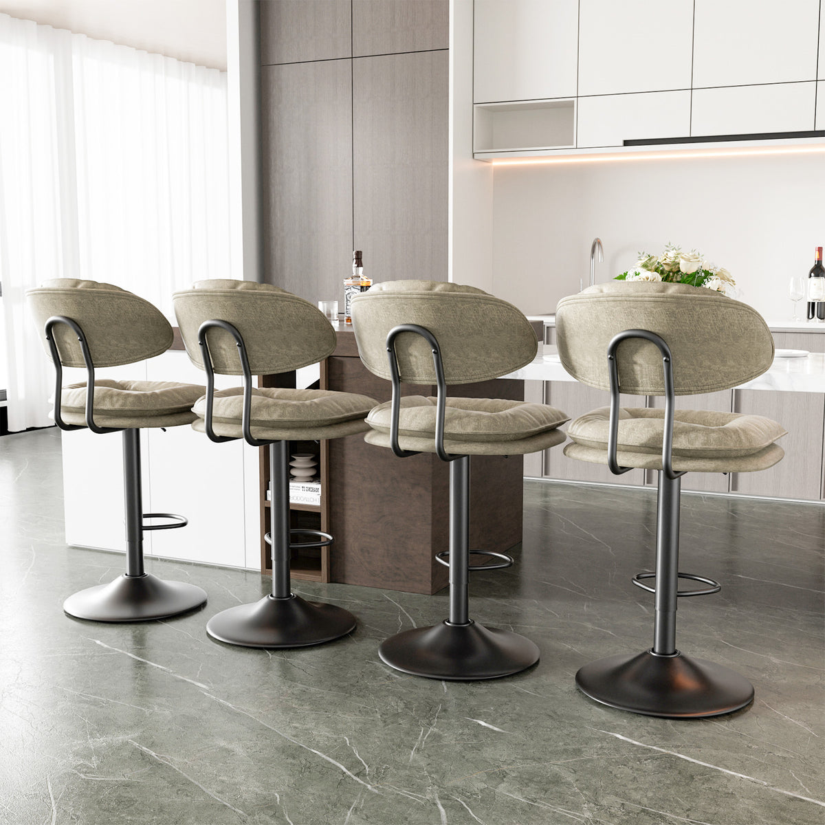 Modern Waterproof Bar Stool: Ergonomic Design & Dual-Layer Ultra-Soft Seat Cushion and Backrest FU01037-wz