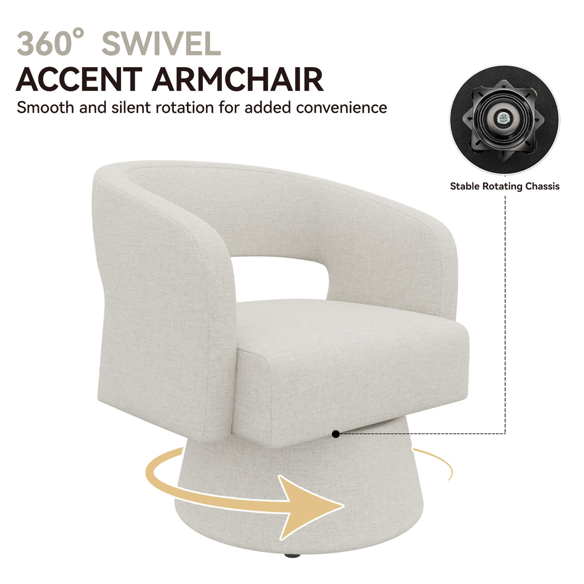 Modern Minimalist Elegant Velvet 360° Swivel Armchair: Thickened Cushion & Anti-Slip Feet FU01059-wz