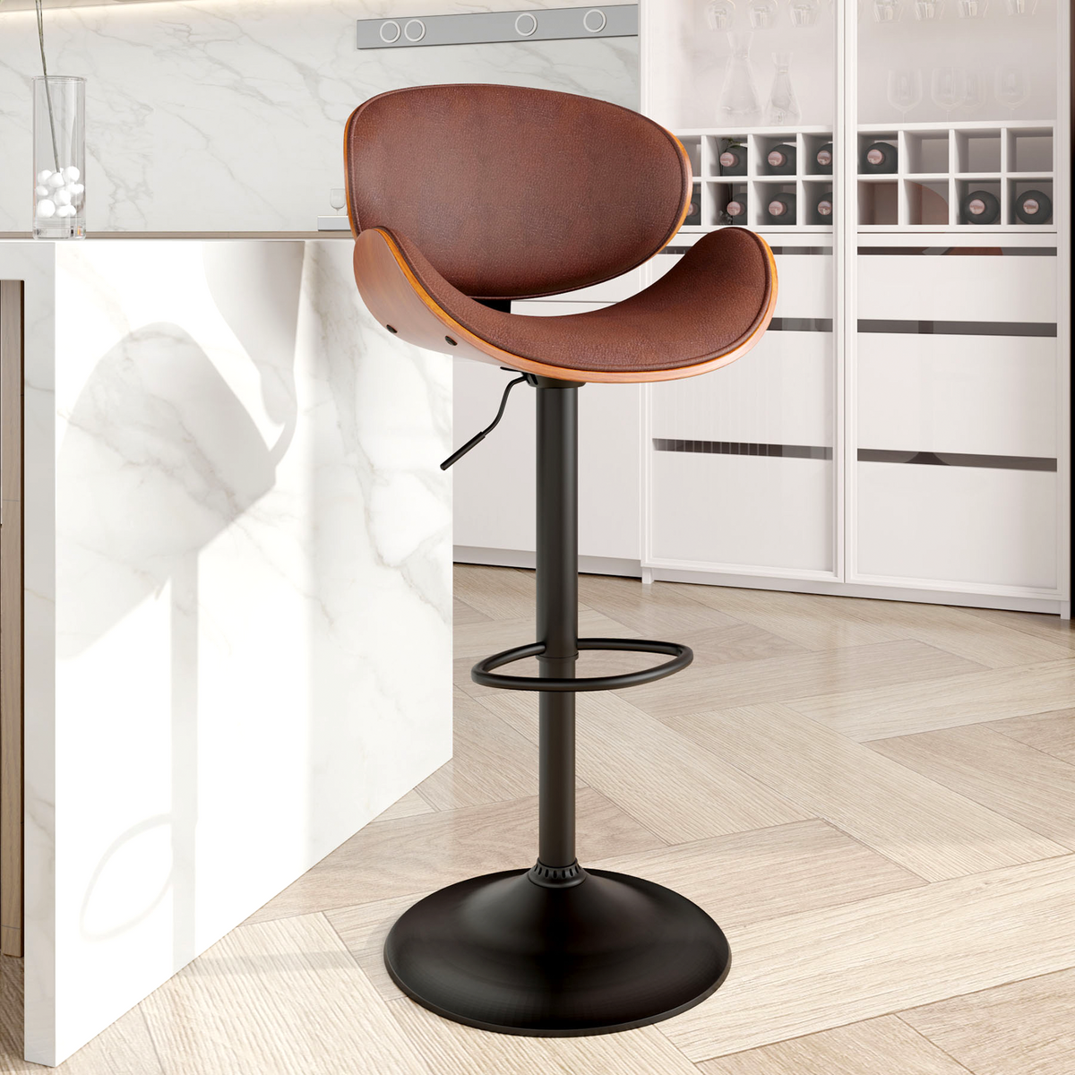 Modern Minimalist Adjustable Bar Stool: 360° Swivel & Waterproof Cushion FU01049-wz