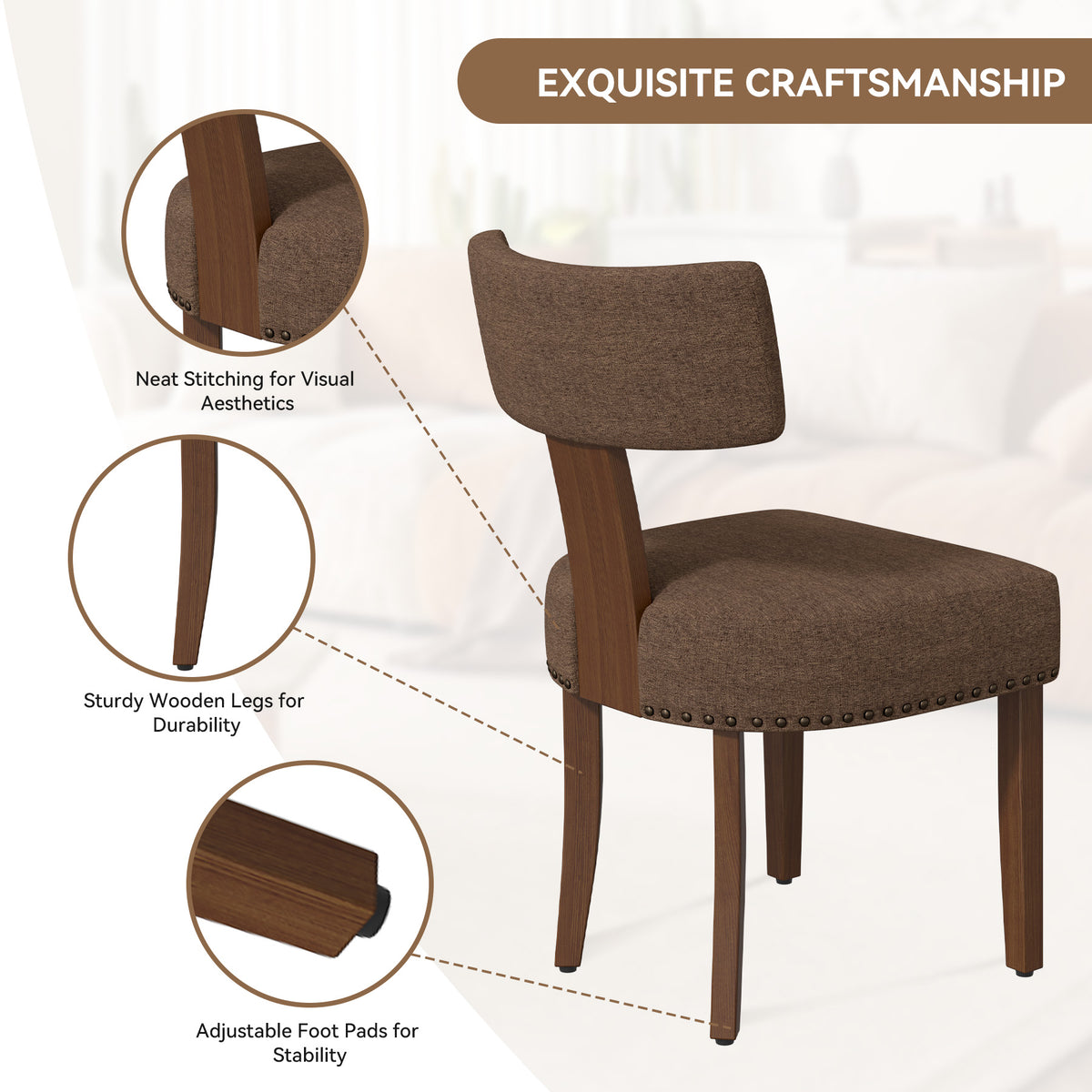 Vintage Linen Fabric Dining Chair: High-Density Foam Cushion & Eco-Friendly Wood FU01056-wz