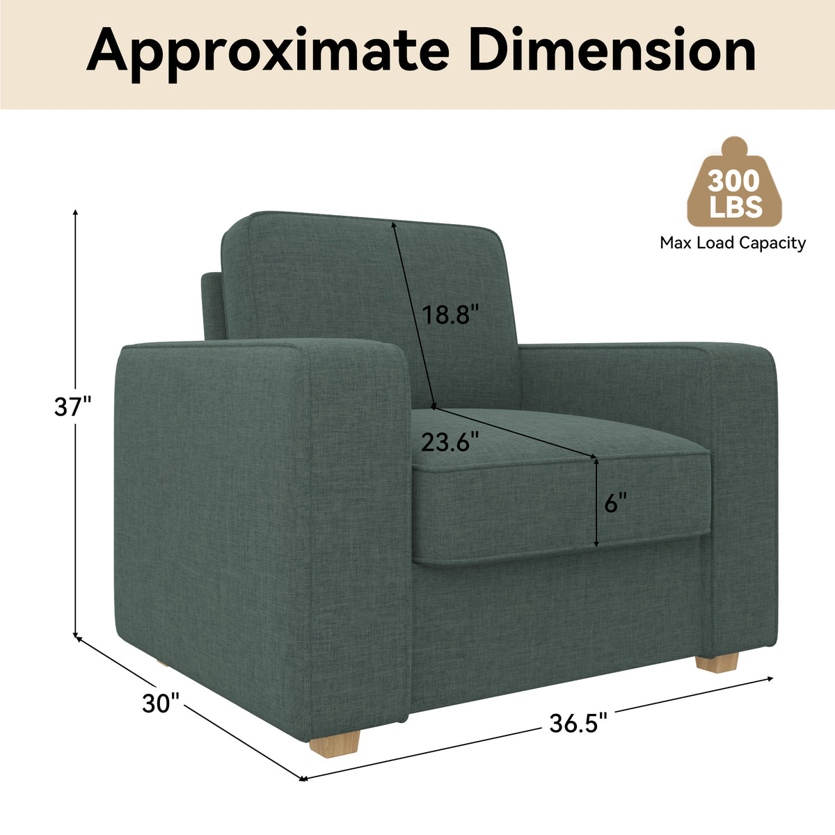 Modern Minimalist Single Sofa: High-Density Sponge & Wide Armrest Design FU01048-wz