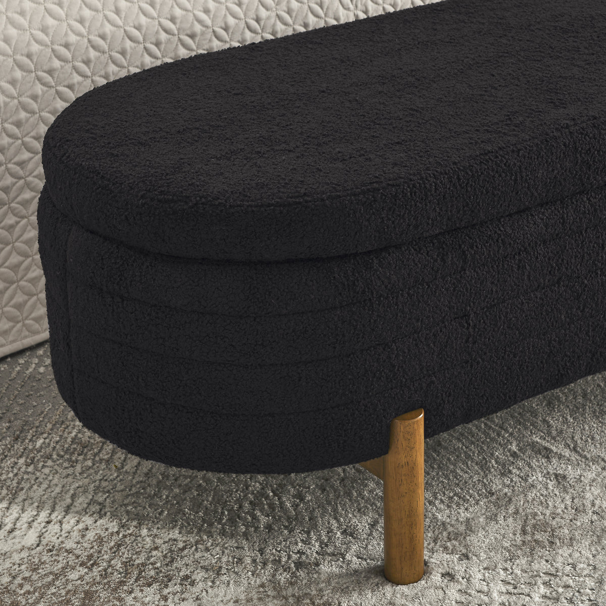 Ottoman Oval Storage Bench,Rubber Wood Leg,Black(46."x17.7"x10.8") W487P178760-djyc