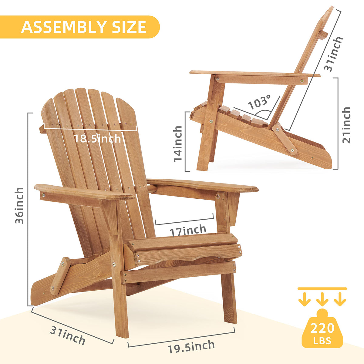 Wooden Outdoor Folding Adirondack Chair Set of 2 Wood Lounge Patio Chair for Garden,Garden, Lawn, Backyard, Deck, Pool Side, Fire Pit,Half Assembled, W139058473-djyc