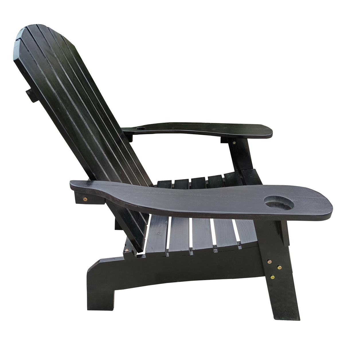 Outdoor or indoor Wood Adirondack chair with an hole to hold umbrella on the arm ,Black W49543728-djyc