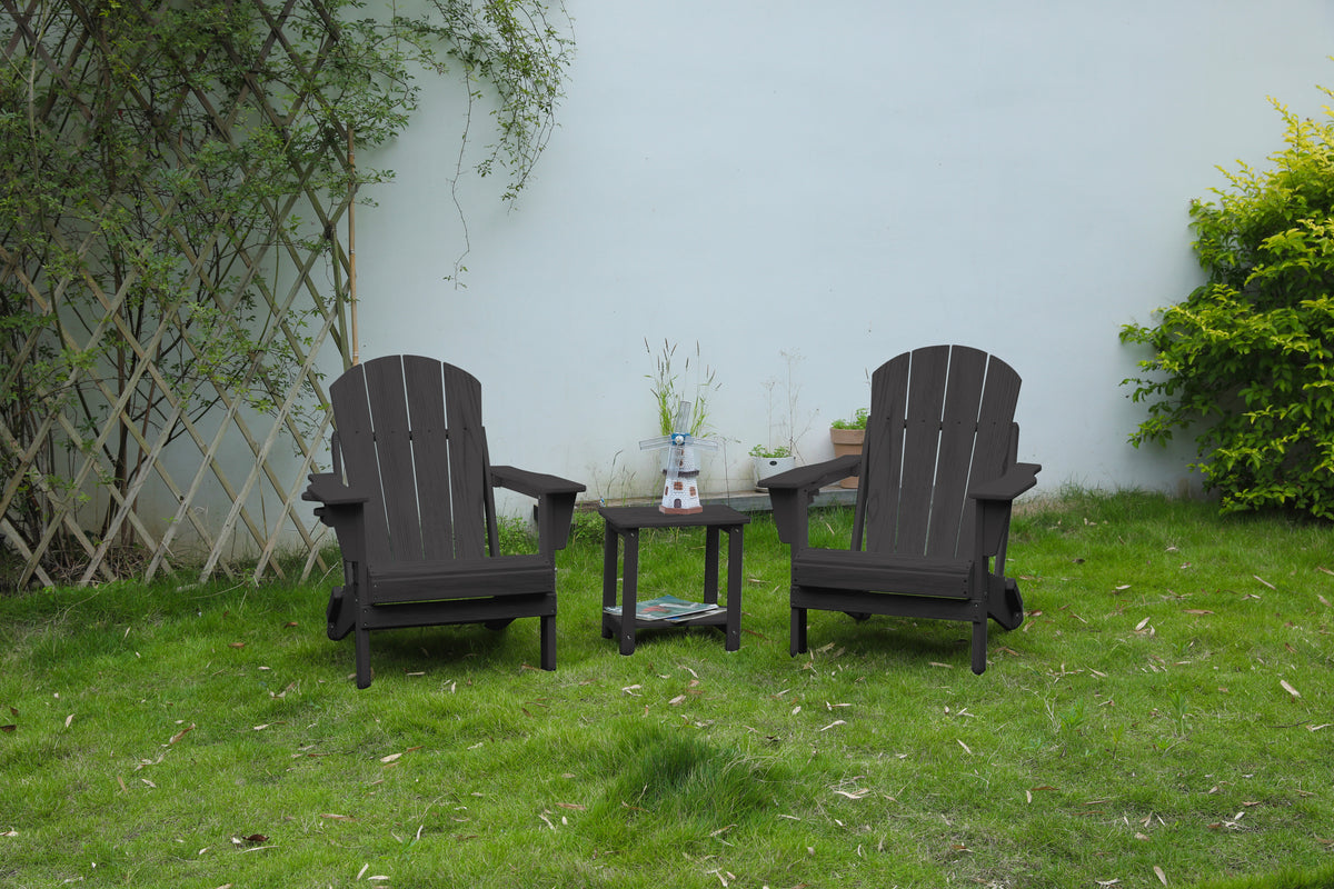 Folding Adirondack Chair with Side Table, 3-Piece Adirondack Chair Set with Wood Texture, Gray(includes 2 Chairs and 1 Table) W2103P254618-djyc