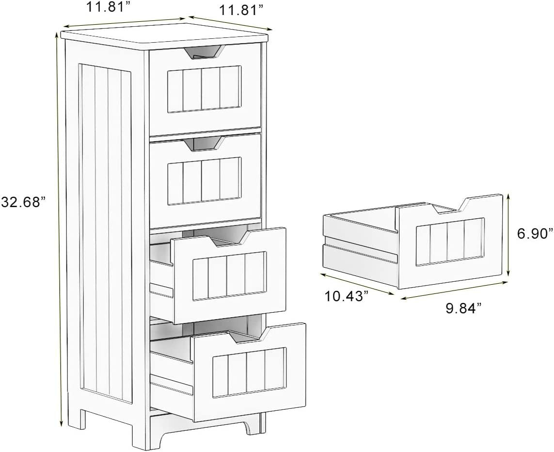 White freestanding storage cabinet with 4 drawers, suitable for bathroom, living room, kitchen W28225814-djyc