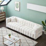 Spacious 102-Inch Beige Teddy Fleece Sofa for Living Room, Bedroom, or Apartment - Comes with Two Comfy Throw Pillows & Supported by Sturdy Hardware Feet W1278S00021-djyc