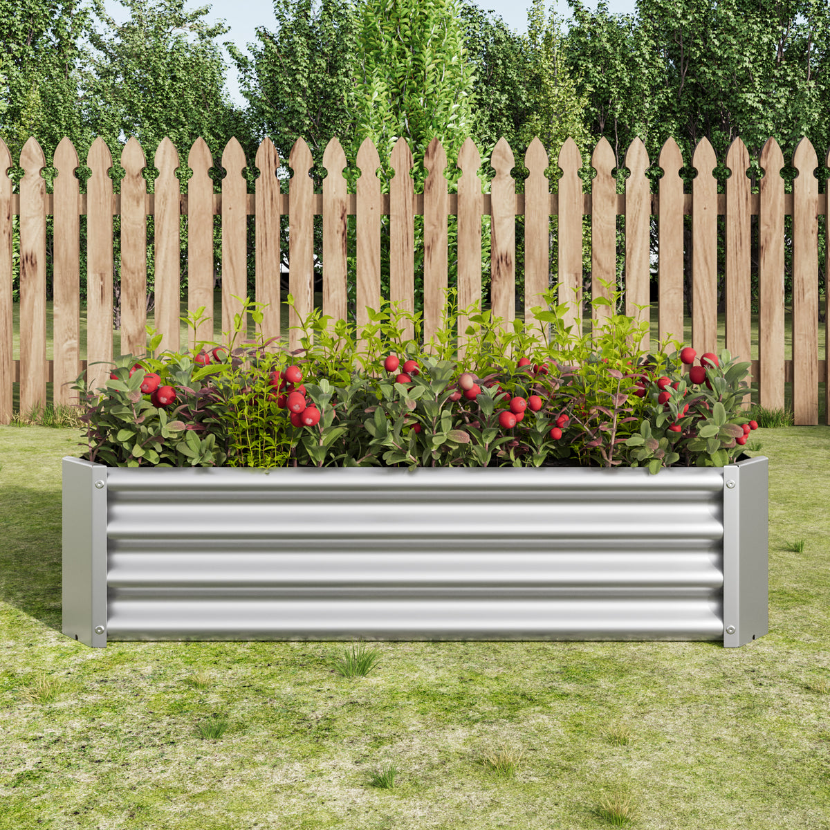 Metal Raised Garden Bed, Rectangle Raised Planter 4×2×1ftfor Flowers Plants, Vegetables HerbSilver W84091001-djyc