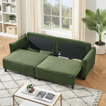 Sofa Showcasing Green Corduroy Fabric, Transformable into Sofa Bed with Two Throw Pillows: Ideal for Living Rooms & Diverse Scenes W1278S00038-djyc