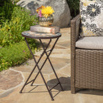Transitional Folding Accent Table – Stone Mosaic Sunburst Design, Compact and Stylish for Indoor/Outdoor Use 61298-djyc