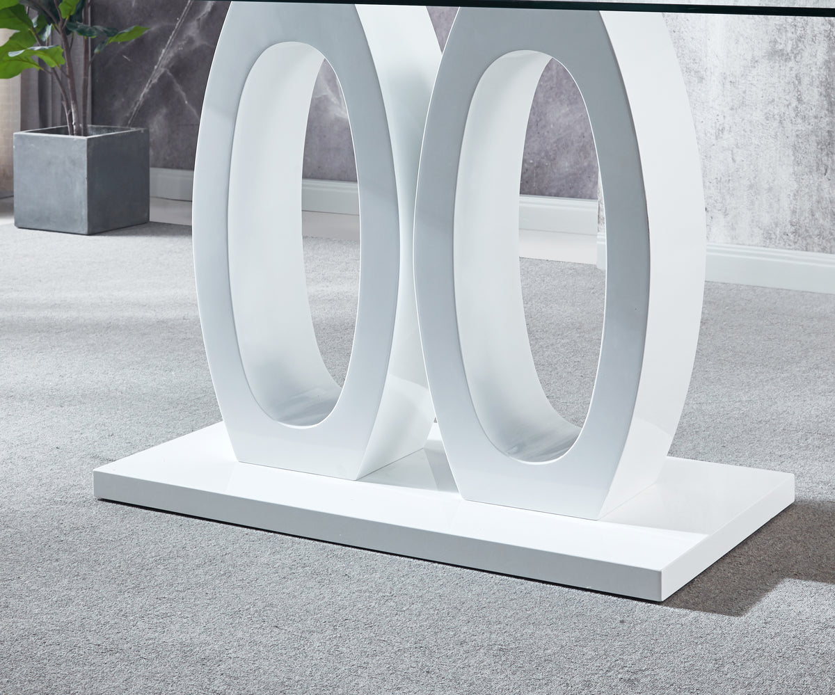 Modern Design MDF Dining Table with White Finish, Clear Glass Top, For 6 People W1241S00012-djyc