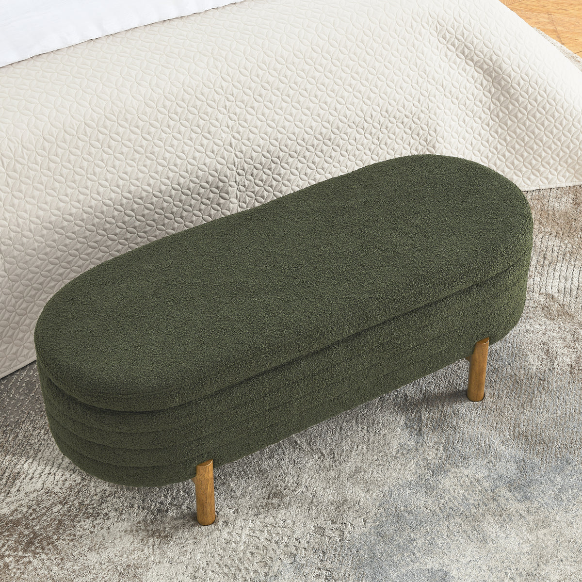 Ottoman Oval Storage Bench,Rubber Wood Leg, Green(46."x17.7"x10.8") W487P178761-djyc