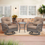 3 Pieces Outdoor Swivel Rocker Patio Chairs, 360 Degree Rocking Patio Conversation Set with Thickened Cushions and Glass Coffee Table for Backyard, Khaki W640142462-djyc