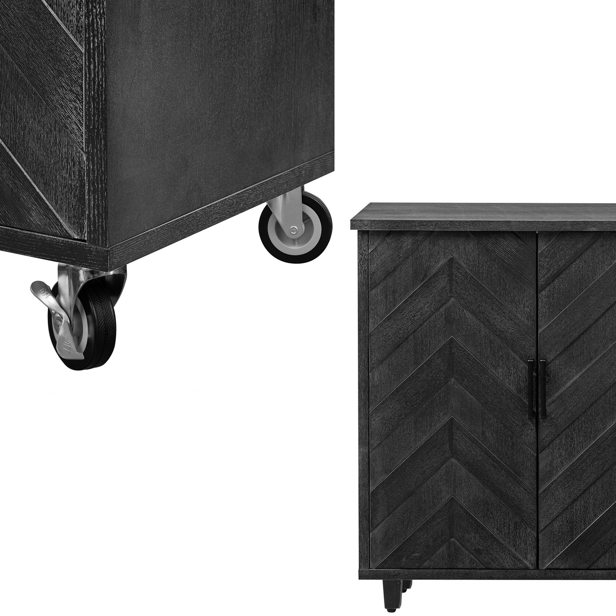 K&K 51.2"W 3D Wave Stripes Ash Veneer (Not Cheap Paper) Kitchen Island with Drop Leaf, Farmhouse Kitchen Island on Wheels with Internal Storage Rack, Rolling Kitchen Cart(Black) N707P207915B-djyc