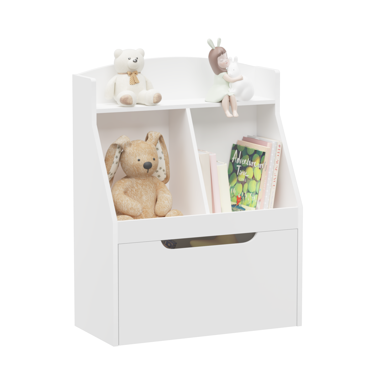 Kids Bookshelf with Drawer and Wheels, Children's Book Display,Wooden Bookcase, Toy Storage Cabinet Organizer, White W808119692-djyc