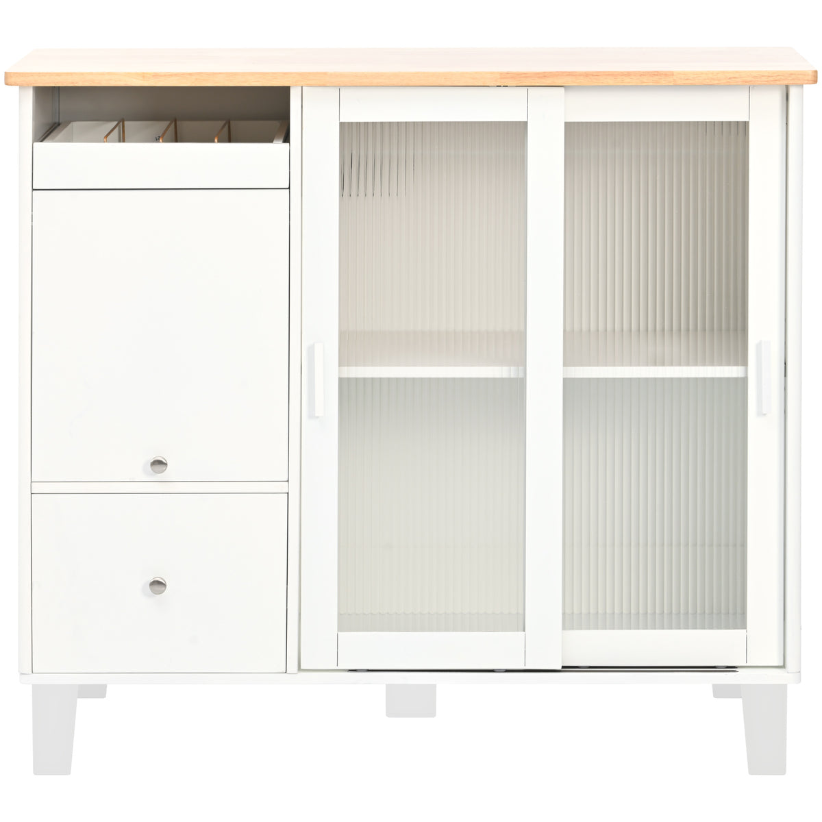 Kitchen Island with Drop Leaf, LED Light Kitchen Cart on Wheels with 2 Fluted Glass Doors and 1 Flip Cabinet Door, Large Kitchen Island Cart with an Adjustable Shelf and 2 Drawers (White) WF311171AAW-djyc