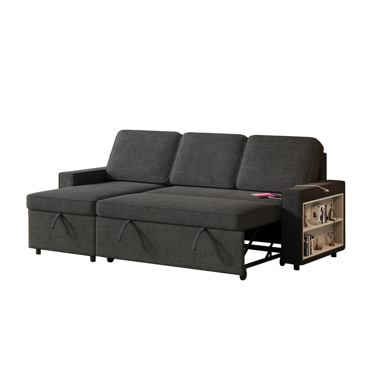 85.8" Pull Out Sleeper Sofa L-Shaped Couch Convertible Sofa Bed with Storage Chaise And Storage Racks,With USB Port And T-pyce Port W834S00265-djyc