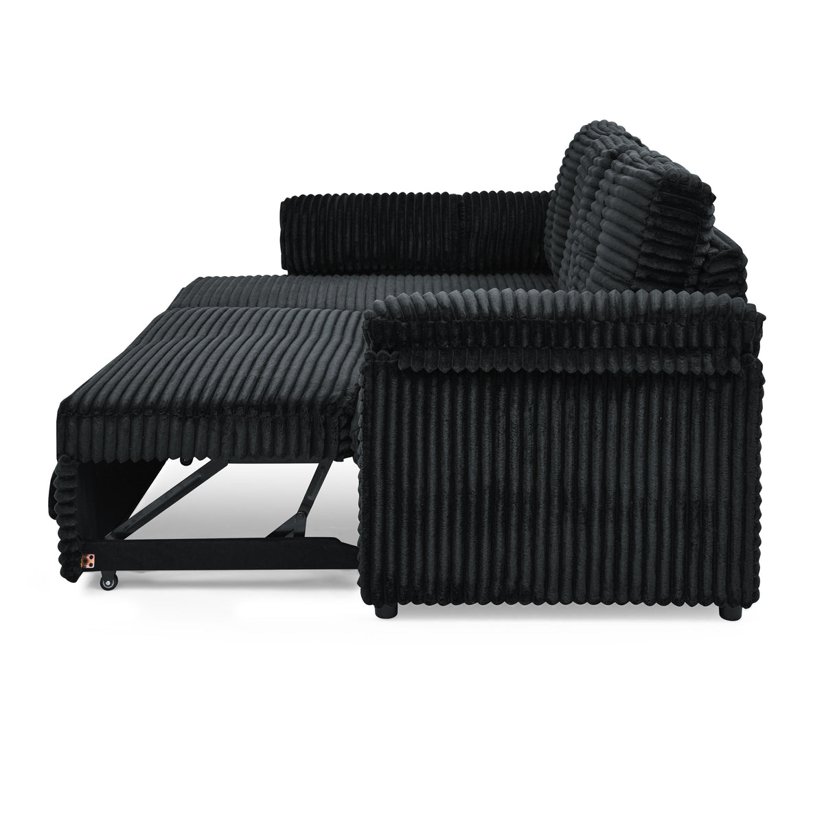 Corduroy Tufted Upholstered Sleeper Sectional Sofa, L-Shaped Modular Convertible Sofa with Reversible Storage Chaise, Pull Out Sleep Couch Bed and Reclining Backrest Perfect for Living Space, Black W487S00227-djyc