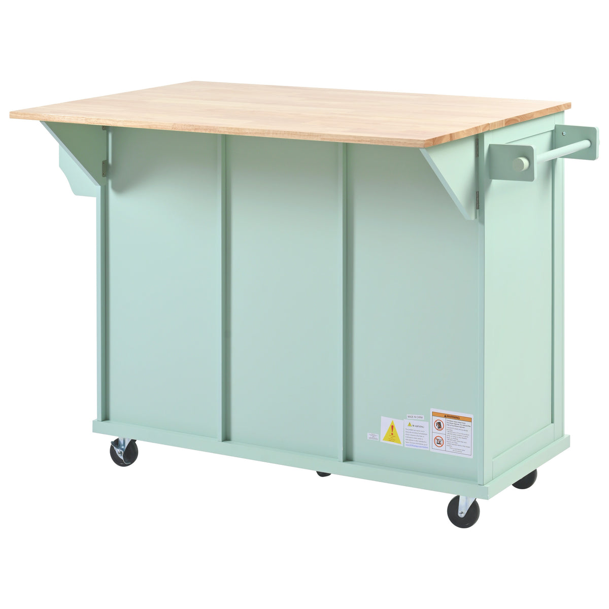 Kitchen Cart with Rubber wood Drop-Leaf Countertop ,Cabinet door internal storage racks,Kitchen Island on 5 Wheels with Storage Cabinet and 3 Drawers for Dinning Room, Mint Green WF298028AAE-djyc