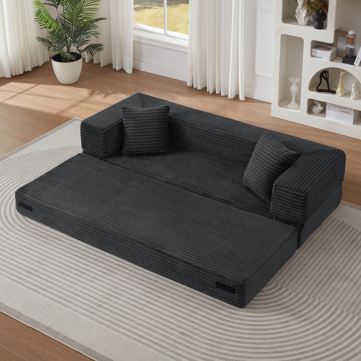 Modern cord sofa with stylish appearance, classic square design, unique two-tier design, convertible into a bed, ideal for apartments and large spaces.-W3396P439849
