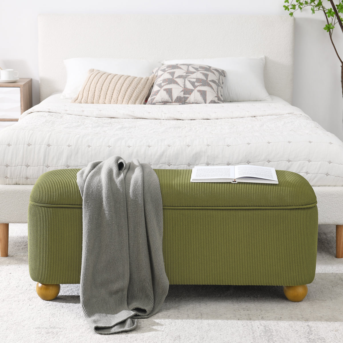 Flannelette Fabric Storage Ottoman bench, cushioned bed end Ottoman bench with storage and seat, suitable for bedrooms, living rooms, and entrance passages-GREEN(41.73"*15.55"*17.71") W487P202261-djyc