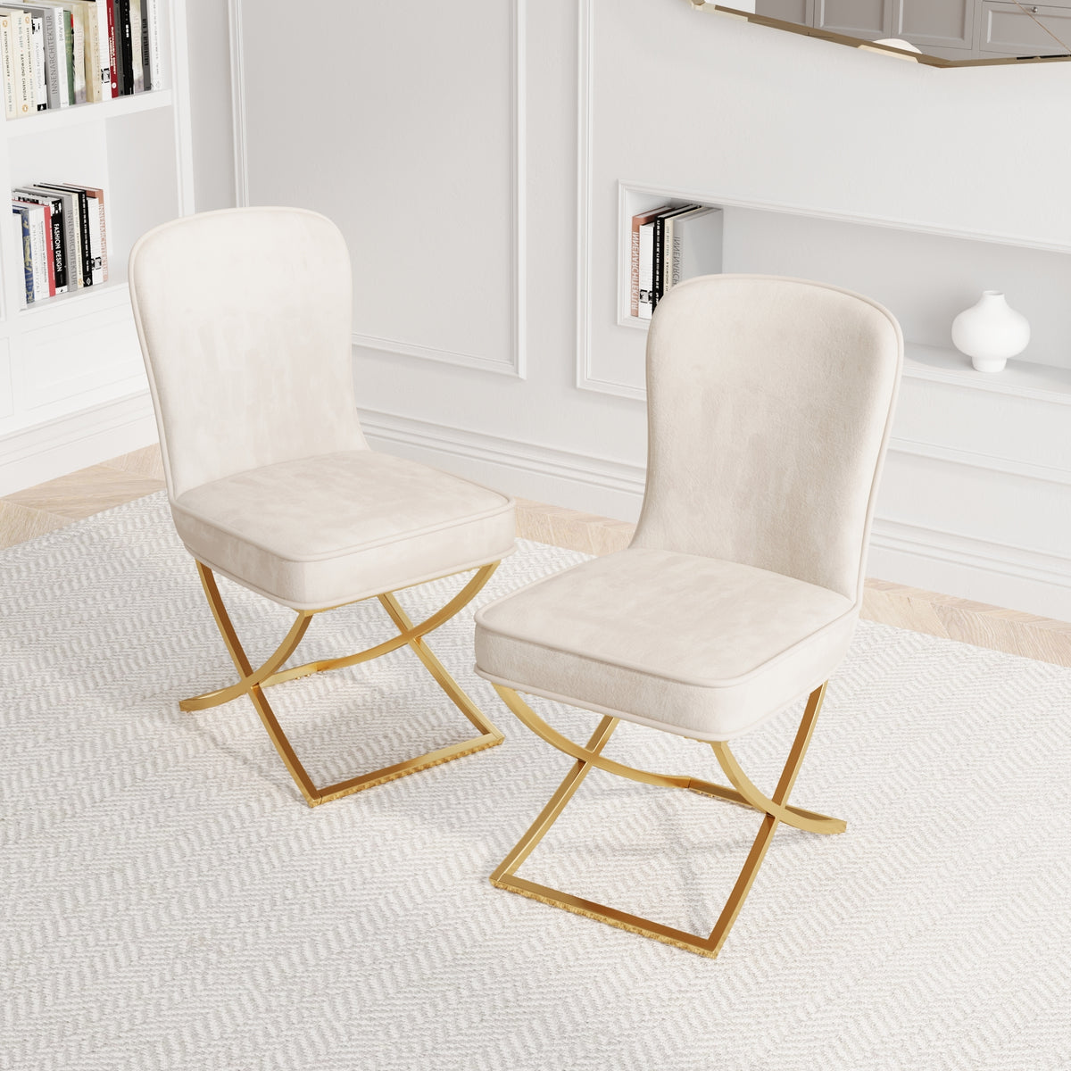 Dining Chair Set of 2, Beige velvet Backrest and golden Metal legs.For Modern Kitchen Dining Room Chair for Kitchen Living Modern decorative Leisure chairs.Office chairs y-2009 W1727P195278-djyc