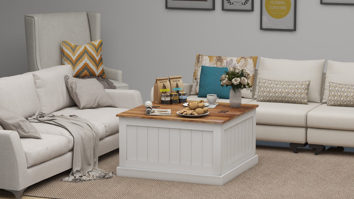 31.5" Farmhouse Coffee Table, Square Wood Center Table with Hinged Lift Top, Rustic Cocktail Table with Large Hidden Storage Compartmen for Living Room-White W282P160415-djyc