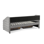 Twin Size Daybed with Two Drawers Trundle Upholstered Tufted Sofa Bed, Linen Fabric, Grey (82.5"x42.5"x34") W487S00165-djyc