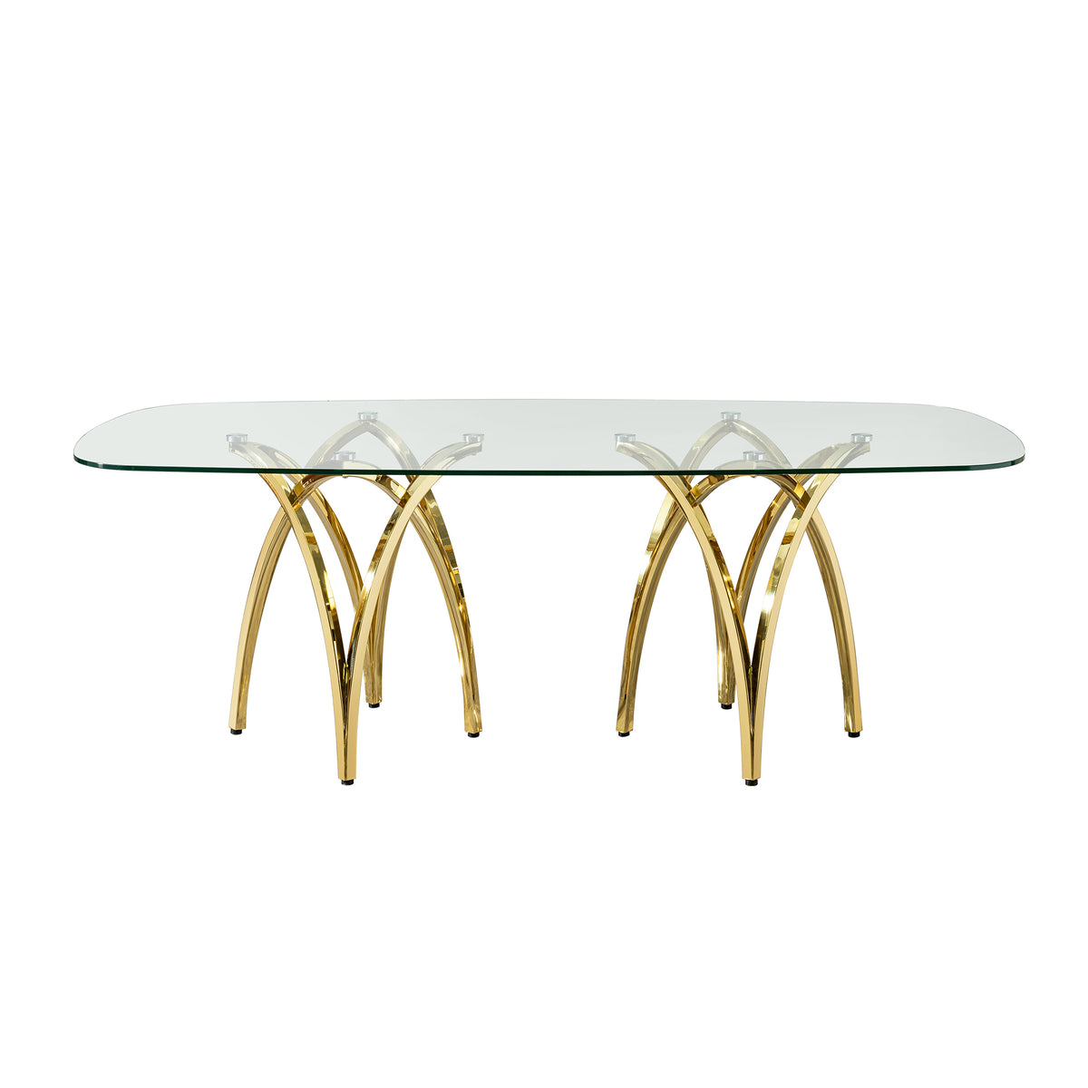 0.47" Thick Tempered Clear Glass Rectangular Big Dining Table with Gold Stainless Steel Base 86.61" L x 39.37" W x 29.92" H W2723S00001-djyc